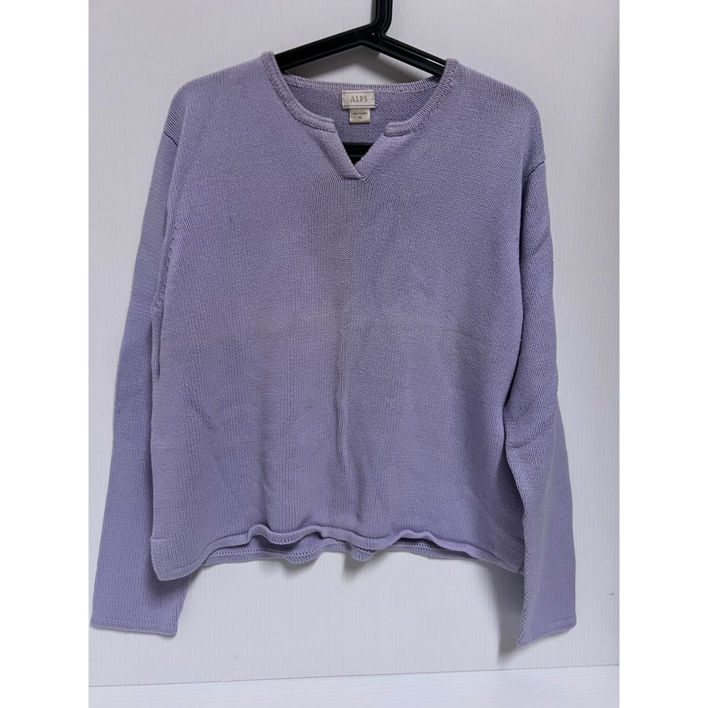 Alps Lavender Purple 100% Cotton Split Neck Knit Sweater XL